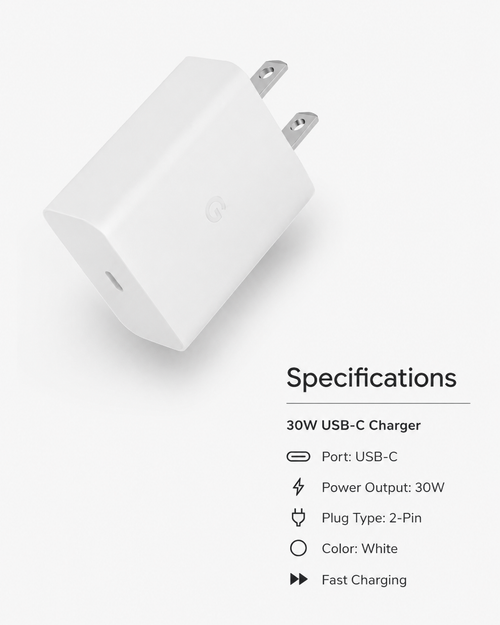 Original 30W USB-C Fast Charger - White 2-Pin Adapter