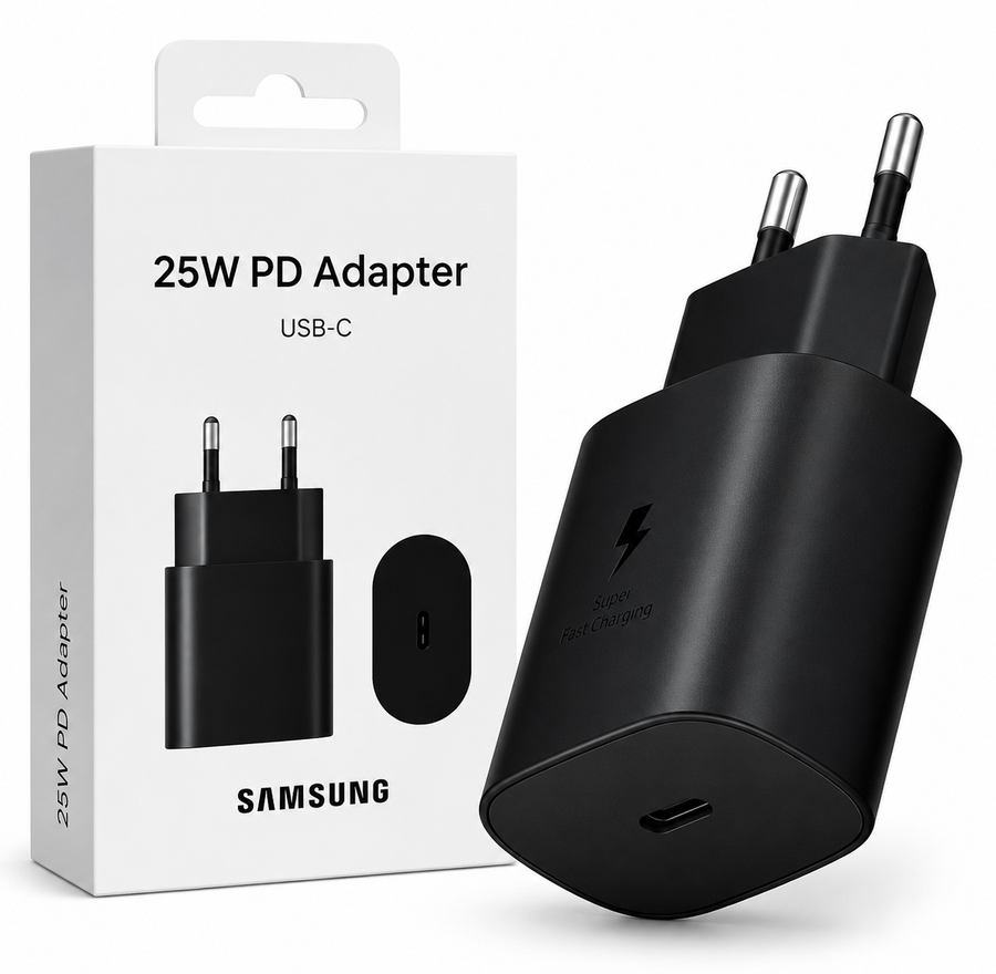Azadi Sale Live Now! Samsung 25W PD USB-C Fast Charger - Black 2-Pin Adapter