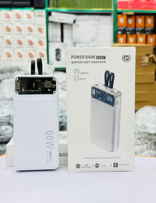 Azadi Sale😍 20,000 mAh Power Bank Fast Super Fast Charger 66W with Built-in Cables & LED Display