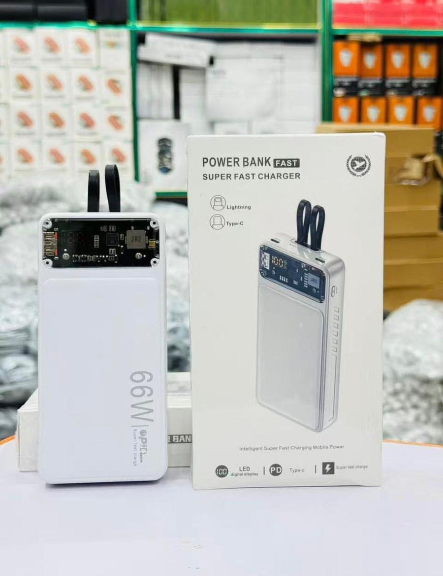 Azadi Sale😍 20,000 mAh Power Bank Fast Super Fast Charger 66W with Built-in Cables & LED Display