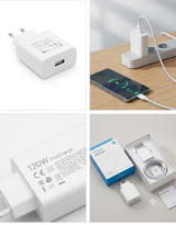 120W Fast Charging Adapter for Android Devices - White 2-Pin Charger